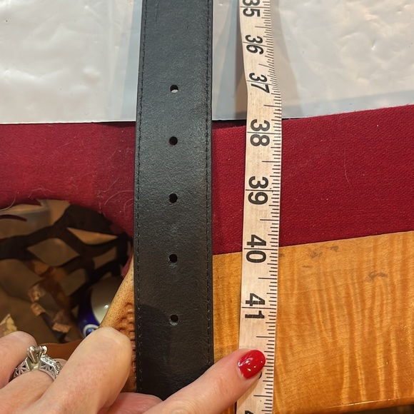 BLACK LEATHER PLAIN Belt 37-41” DNL6664 brushed silver square buckle career men - Picture 8 of 8